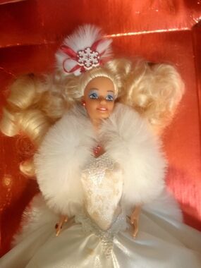 Vintage Mattel Barbie Holiday Snowflake Gown in White and Gold